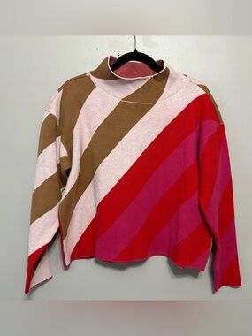 Maeve Diagonal Stripe Turtleneck Sweater in Red, Pink, Brown, Cream